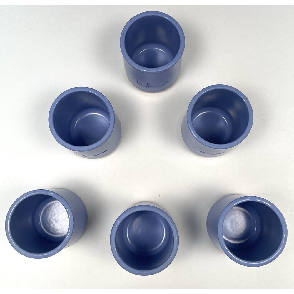 Lot 6 LA FERMIERE Embossed Terracotta Glazed Periwinkle Blue YOGURT POTS Jars - Picture 3 of 5